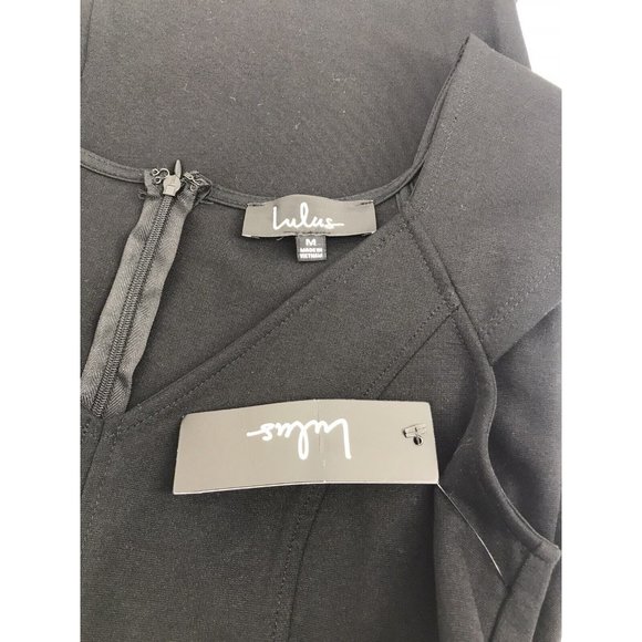 Lulus Sheath Mini Dress M Cap Sleeve V Neck Black Above Knee Short Stretchy NWT - Picture 6 of 7